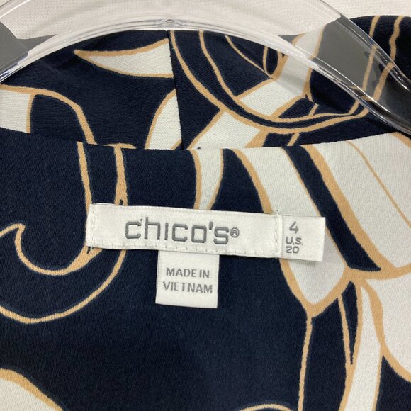 Chico's size 20 Navy White Floral Open Front 3/4 Sleeve Preppy Blazer Office - Picture 2 of 8